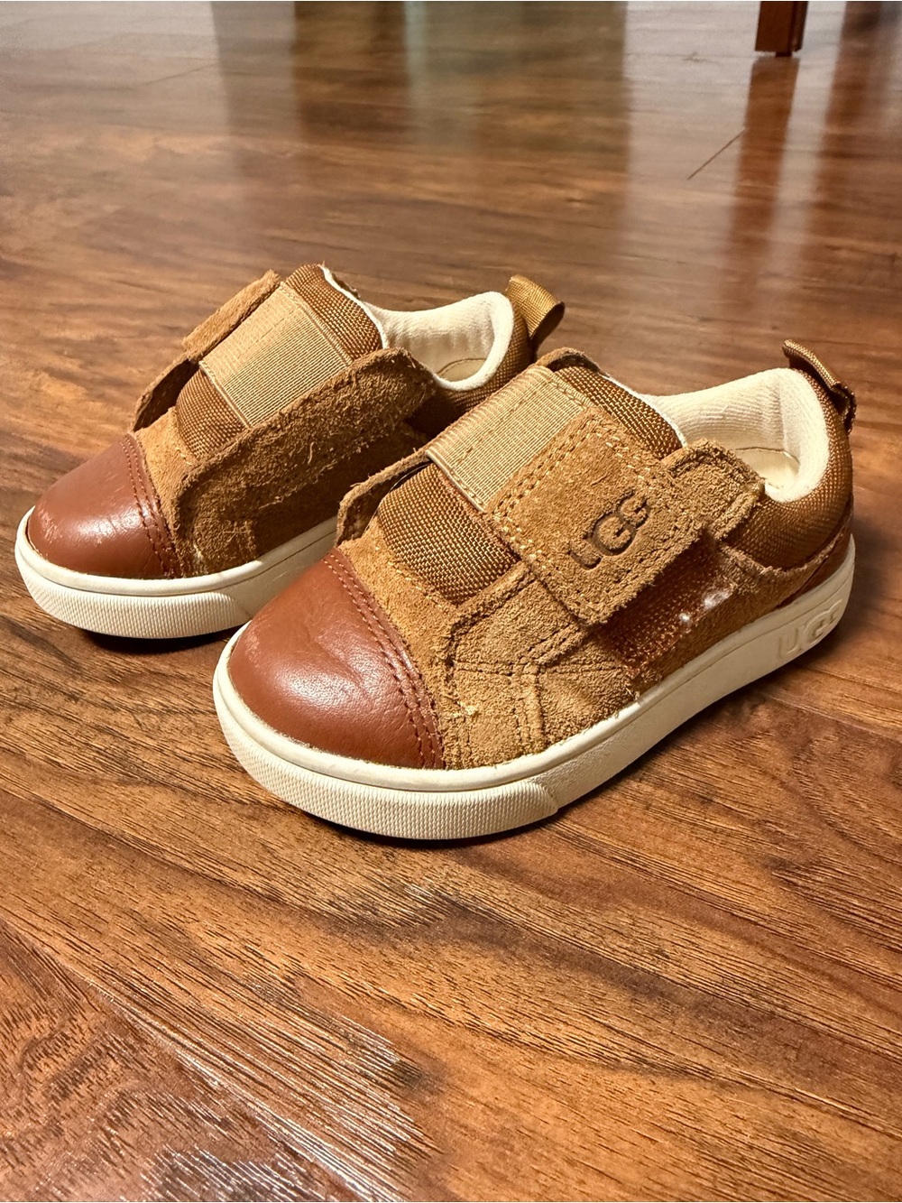 UGG Toddler Brown Suede & Leather Velcro Sneakers